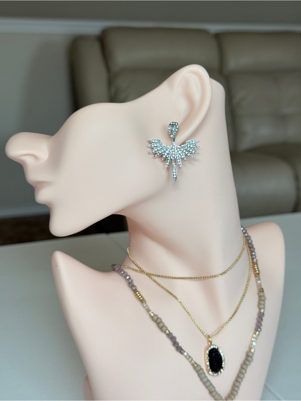 Silver Tone Crystal Wing Stud Earrings - Elegant Women's Jewelry